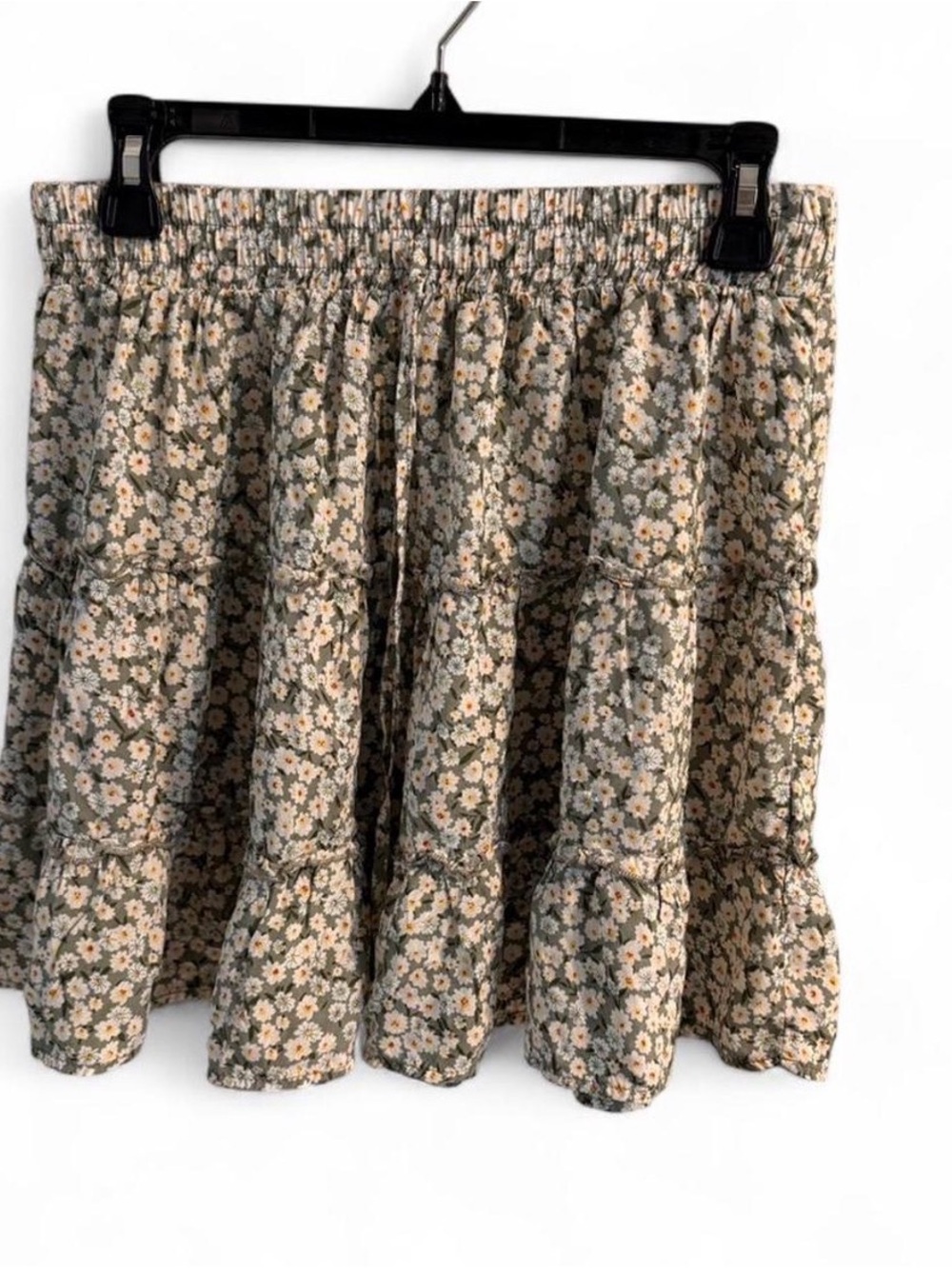 Tiered Mini Skirt with Ditsy Floral Print - Olive